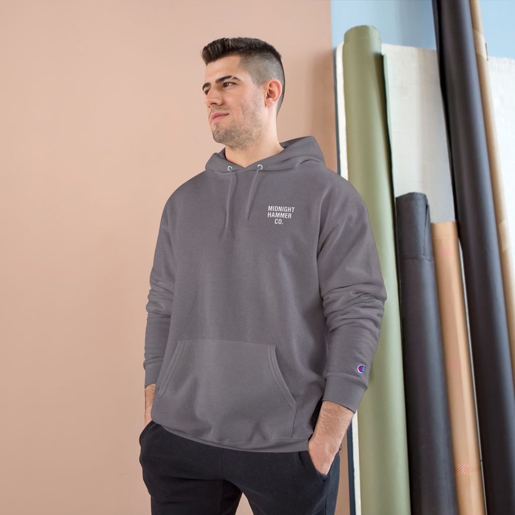 Midnight Hammer Champion Hoodie, Cozy Sweatshirt, Unisex Streetwear, Year-Round Gift, Casual Relaxation Wear