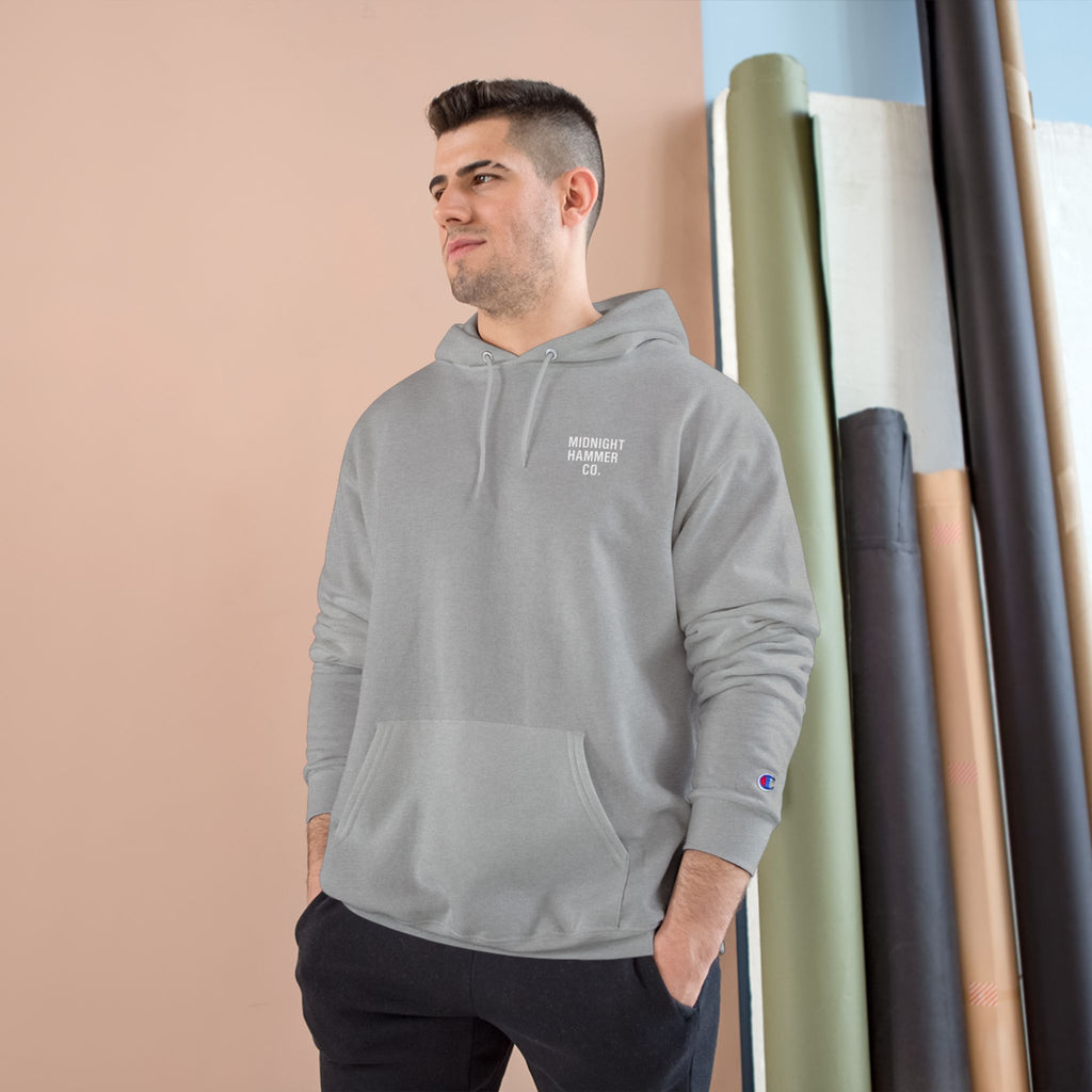 Midnight Hammer Champion Hoodie, Cozy Sweatshirt, Unisex Streetwear, Year-Round Gift, Casual Relaxation Wear